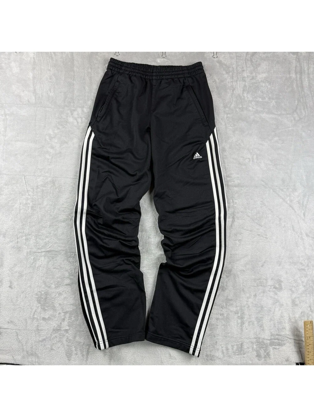 Adidas Men’s Small Black 3-Stripes Track Pants Yellow Ankle Zip Soccer Y2K Baggy